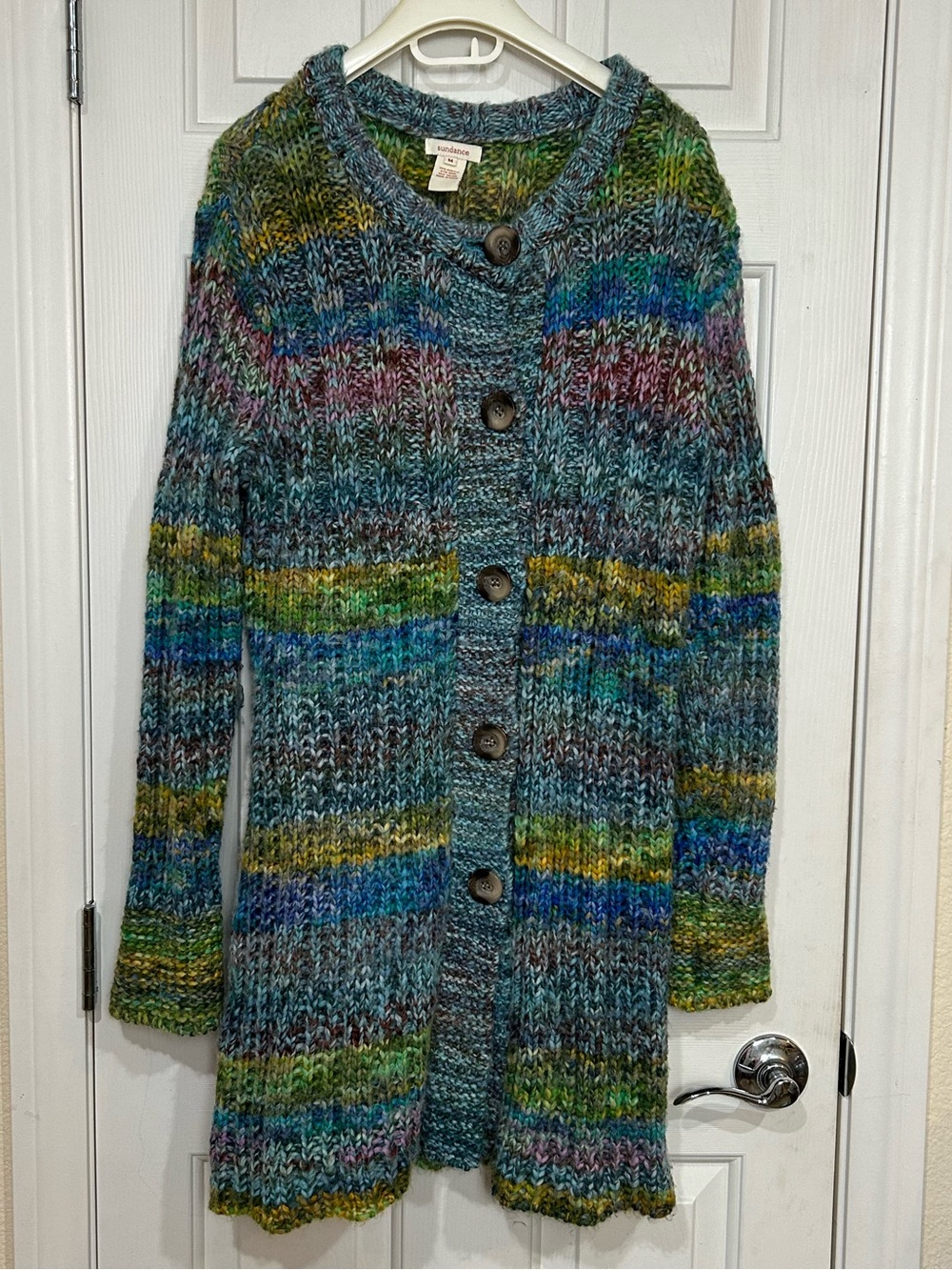 Sundance Multicolor Chunky Knit Long Button Cardigan Sweater Size Medium